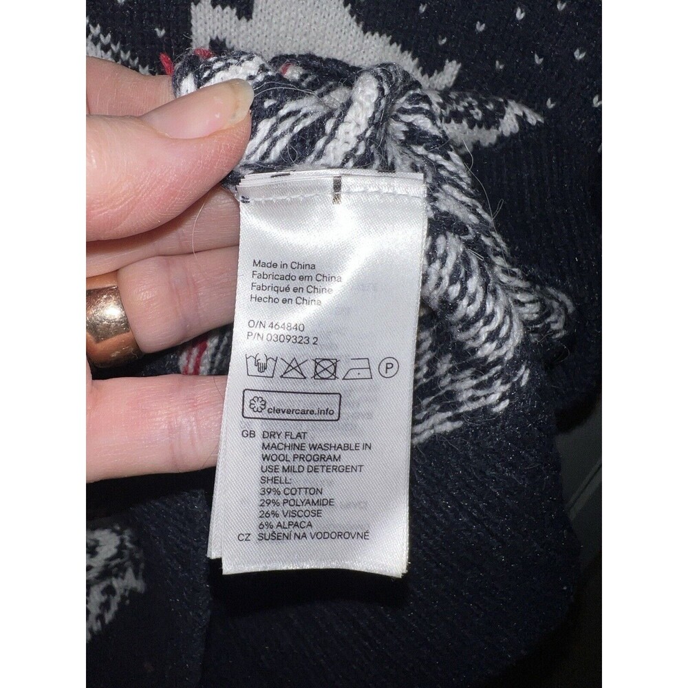 LOGG Sweater Sz M H&M Fair Isle Unisex Deer Snowflakes Nordic Pullover Alpaca - Picture 7 of 9